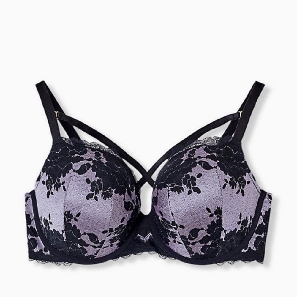 Torrid Lilac & Black Lace Push Up Bra 42B